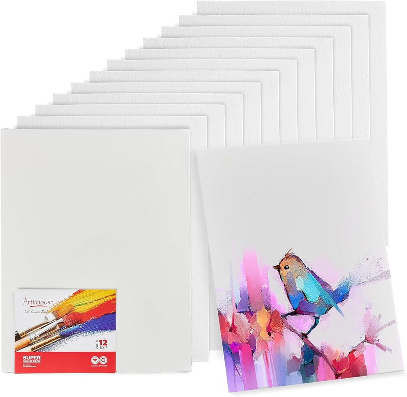 Artlicious Small Canvases for Painting - Pack of 12, 5 x 7 Inch Blank White Canvas Boards - 100% Cotton Art Panels Mini Canvas Bulk for Oil, Acrylic & Watercolor Small Canvas for Painting - Image 1